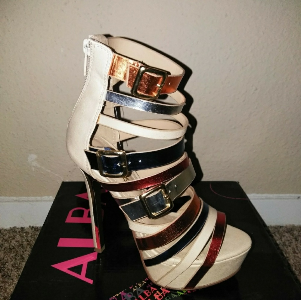 Beige multi strap heel
